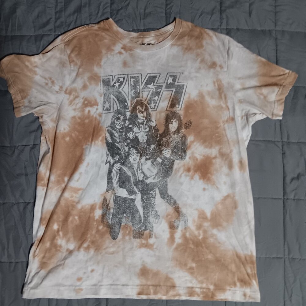 Kiss Band Tee Tie Dye Graphic Shirt Brown Beige Retro 2022 Classic Rock Metal XL
